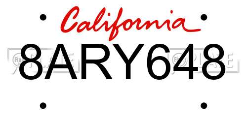 8ARY648 California License Plate