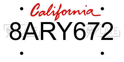 8ARY672 California License Plate