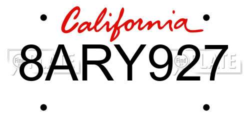 8ARY927 California License Plate