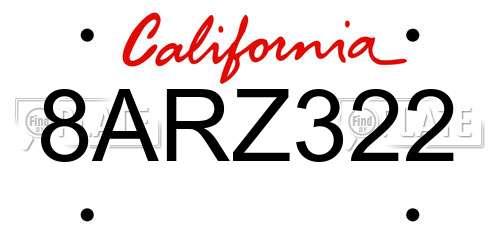8ARZ322 California License Plate