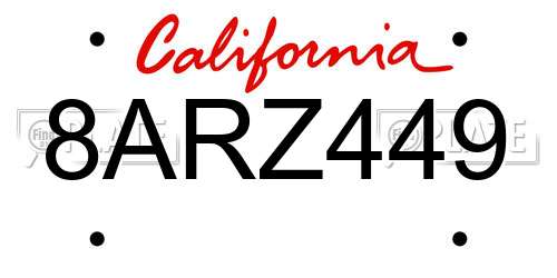 8ARZ449 California License Plate