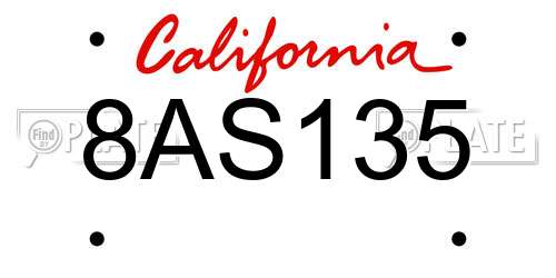 8AS135 California License Plate