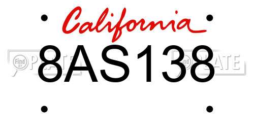 8AS138 California License Plate