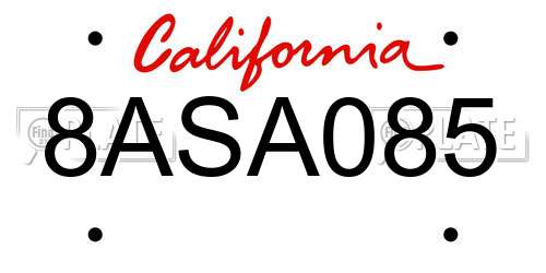 8ASA085 California License Plate