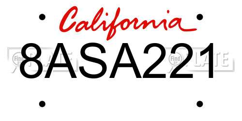 8ASA221 California License Plate