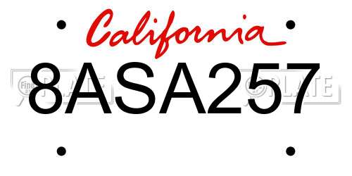 8ASA257 California License Plate