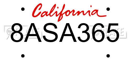 8ASA365 California License Plate
