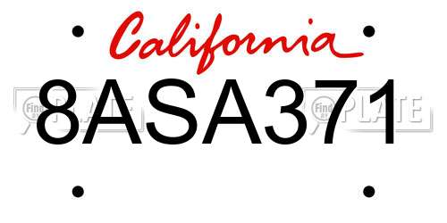 8ASA371 California License Plate
