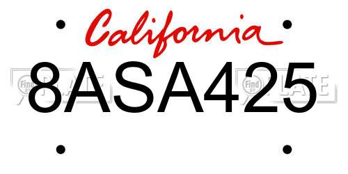 8ASA425 California License Plate