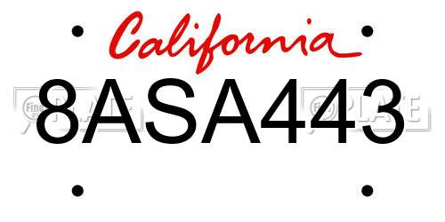 8ASA443 California License Plate