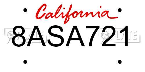 8ASA721 California License Plate