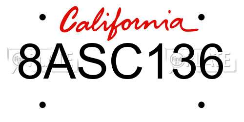 8ASC136 California License Plate