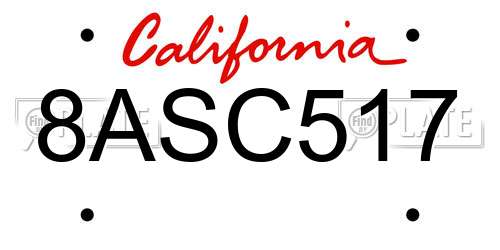 8ASC517 California License Plate