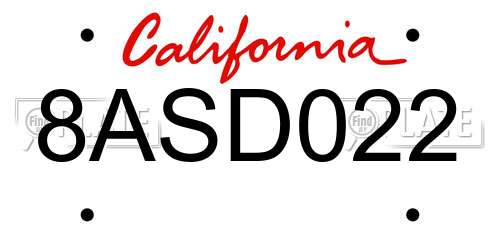 8ASD022 California License Plate