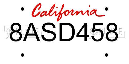 8ASD458 California License Plate