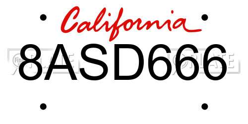 8ASD666 California License Plate