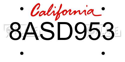 8ASD953 California License Plate