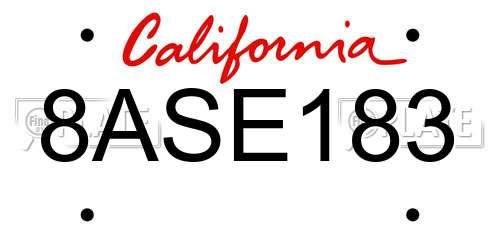 8ASE183 California License Plate
