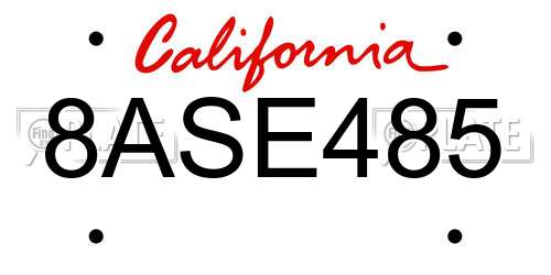 8ASE485 California License Plate