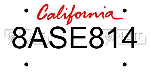 8ASE814 California License Plate