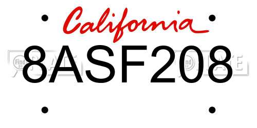 8ASF208 California License Plate