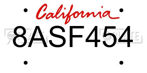 8ASF454 California License Plate