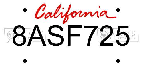 8ASF725 California License Plate