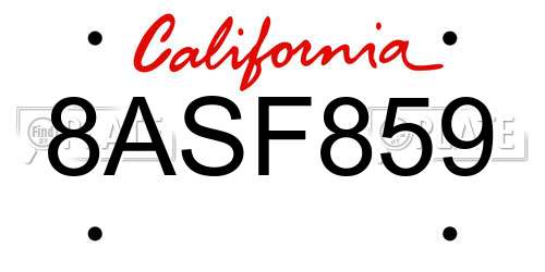 8ASF859 California License Plate