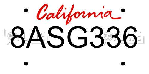 8ASG336 California License Plate