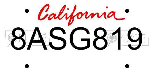 8ASG819 California License Plate