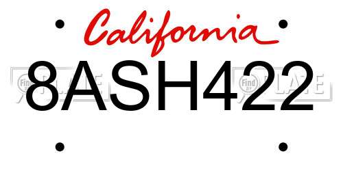 8ASH422 California License Plate