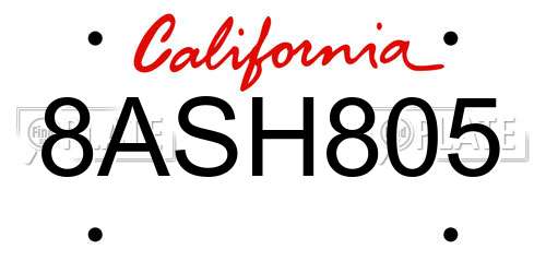 8ASH805 California License Plate