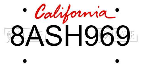 8ASH969 California License Plate