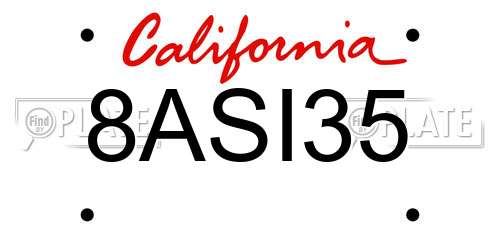 8ASI35 California License Plate