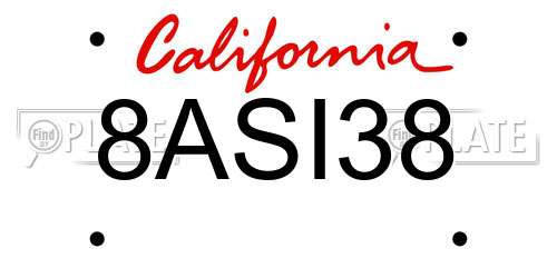 8ASI38 California License Plate