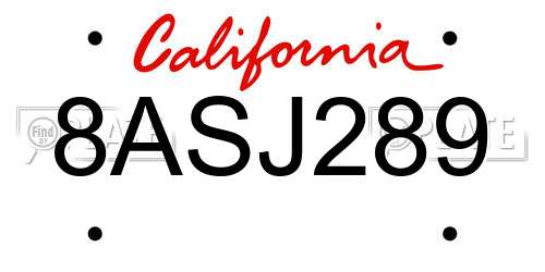 8ASJ289 California License Plate