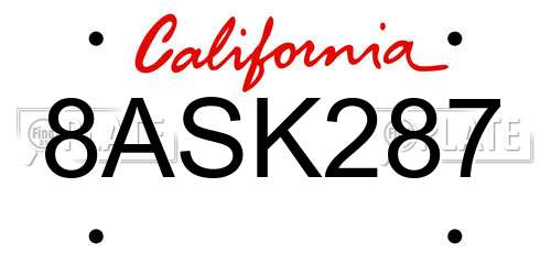 8ASK287 California License Plate