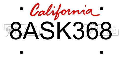 8ASK368 California License Plate