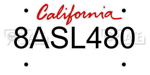 8ASL480 California License Plate