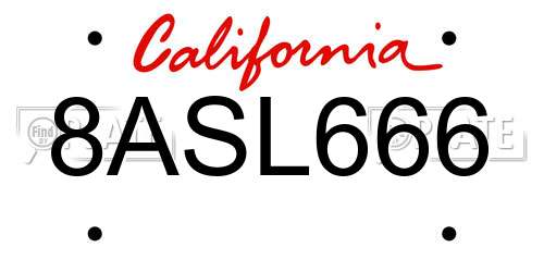8ASL666 California License Plate