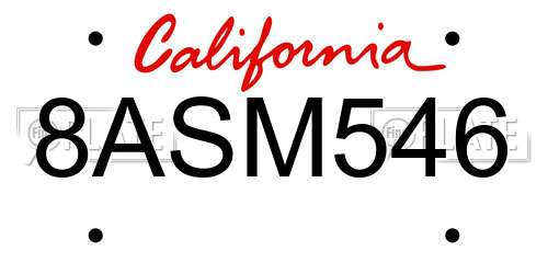 8ASM546 California License Plate