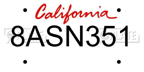 8ASN351 California License Plate