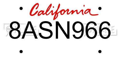 8ASN966 California License Plate