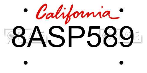 8ASP589 California License Plate