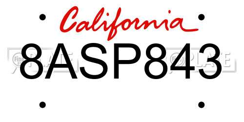 8ASP843 California License Plate