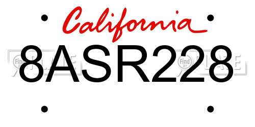 8ASR228 California License Plate