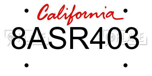 8ASR403 California License Plate