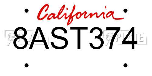 8AST374 California License Plate