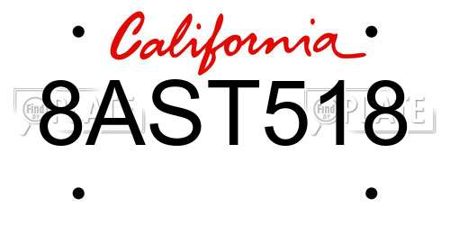 8AST518 California License Plate