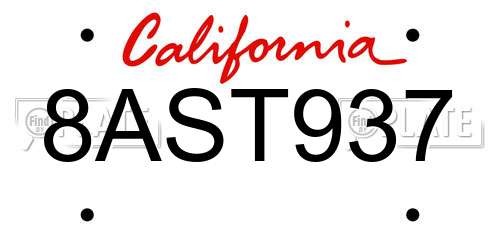 8AST937 California License Plate